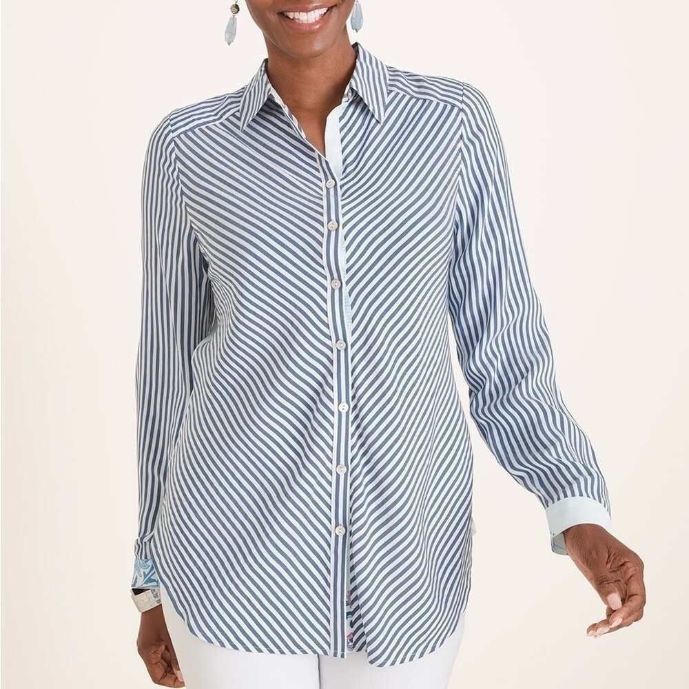 Chico’s Striped Medallion Scroll Print Shirt Sz 0 (4/6)
